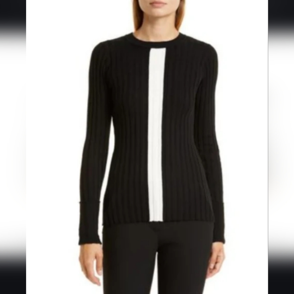 Chic Black Sweater with White Stripe